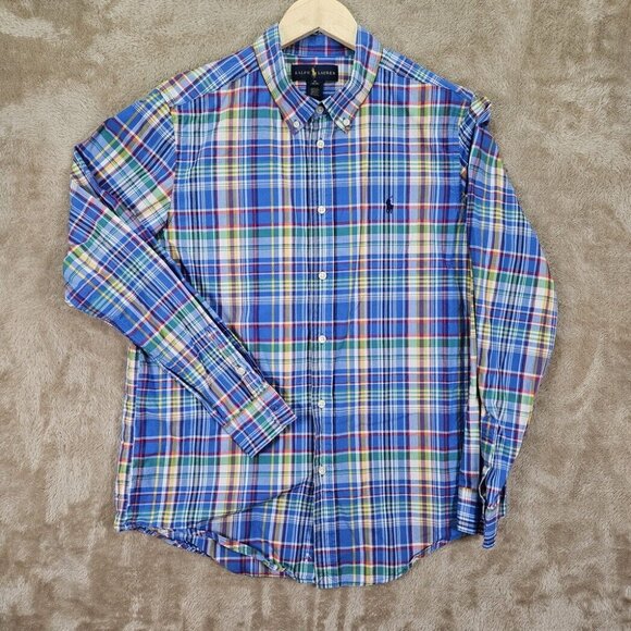 Ralph Lauren Button-Down Oxford Shirt Plaid Long Sleeve Boy Teen Size XL (18-20) - Picture 1 of 10